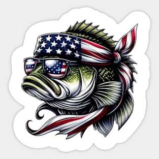 Bass American USA Flag Sunglasses 4th of July Fish Fishing Sticker